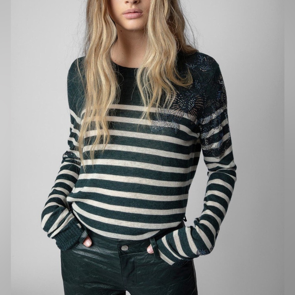 NWT XS Zadig & Voltaire Striped Bedazzled Sweater